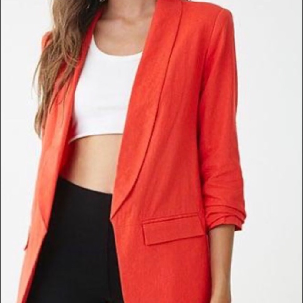 CATHERINE MALANDRINO open front red linen blazer size 10 NWT